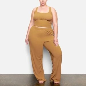 SKIMS Ribbed Sleep Wide Leg Plus Size Lounge Pants 3XL Gold